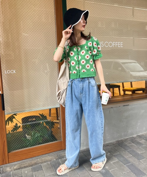 CLEA(クレア)の「クロシェ編みフラワー柄半袖トップス(Tシャツ/カットソー・レディース・グリーン/ライラック/オリーブ・FREE)」の21枚目の写真