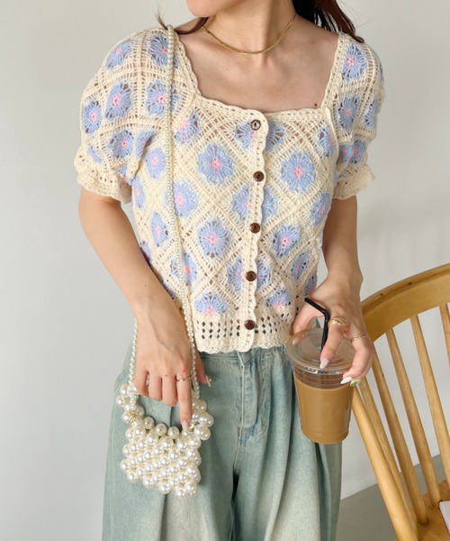 CLEA(クレア)の「クロシェ編みフラワー柄半袖トップス(Tシャツ/カットソー・レディース・グリーン/ライラック/オリーブ・FREE)」の22枚目の写真