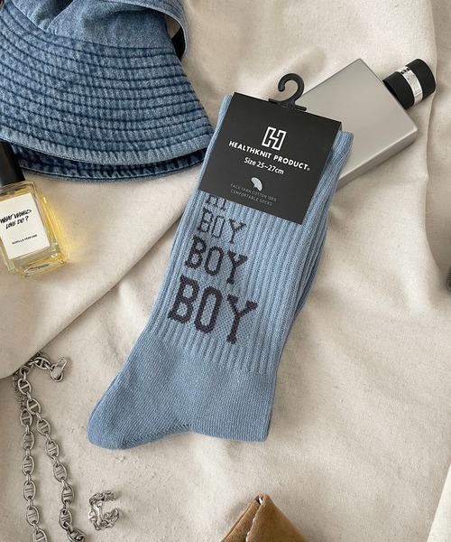Healthknit(ヘルスニット)の「Healthknit Product/ヘルスニットプロダクト 靴下 クルーソックス ブランド ロゴ スポーツ ストリート ハイソックス(ソックス/靴下・メンズ・サックスブルー/グリーン/ホワイト系1/ブラック系1/ブラック系2/ホワイト系2・25-27CM)」の1枚目の写真