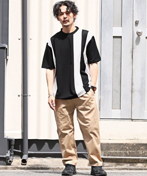 LUXSTYLE(ラグスタイル)の「梨地カラー切替BIGTシャツ(Tシャツ/カットソー・メンズ・ブラック×ホワイト/ホワイト×ブラック/ホワイト×ブルー/ホワイト×ライトグレー・L/M)」の7枚目の写真