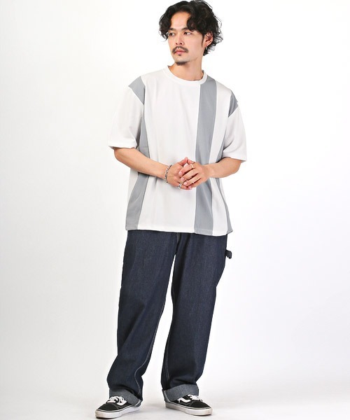 LUXSTYLE(ラグスタイル)の「梨地カラー切替BIGTシャツ(Tシャツ/カットソー・メンズ・ブラック×ホワイト/ホワイト×ブラック/ホワイト×ブルー/ホワイト×ライトグレー・L/M)」の11枚目の写真