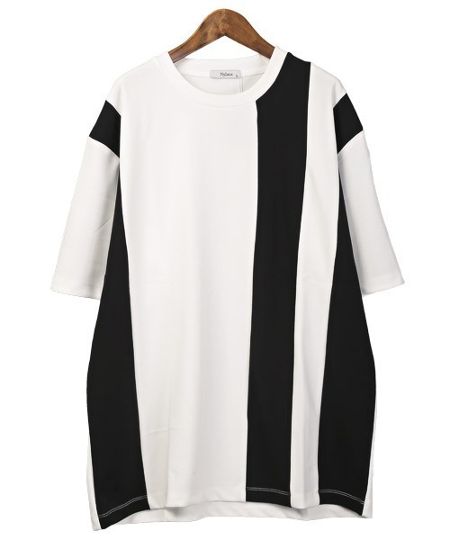 LUXSTYLE(ラグスタイル)の「梨地カラー切替BIGTシャツ(Tシャツ/カットソー・メンズ・ブラック×ホワイト/ホワイト×ブラック/ホワイト×ブルー/ホワイト×ライトグレー・L/M)」の6枚目の写真