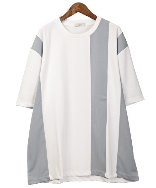 LUXSTYLE(ラグスタイル)の「梨地カラー切替BIGTシャツ(Tシャツ/カットソー・メンズ・ブラック×ホワイト/ホワイト×ブラック/ホワイト×ブルー/ホワイト×ライトグレー・L/M)」の16枚目の写真