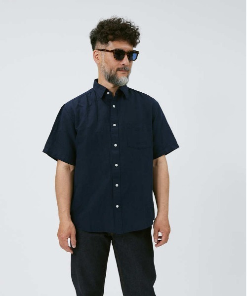 Salt&Pepper（ソルトアンドペッパー）の「【Salt&Pepper】綿麻レギュラー半袖シャツ（シャツ/ブラウス・メンズ・ホワイト/ネイビー/サックスブルー・L/S/M/XL）」の3枚目の写真