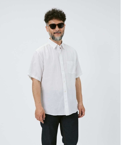 Salt&Pepper（ソルトアンドペッパー）の「【Salt&Pepper】綿麻レギュラー半袖シャツ（シャツ/ブラウス・メンズ・ホワイト/ネイビー/サックスブルー・L/S/M/XL）」の2枚目の写真