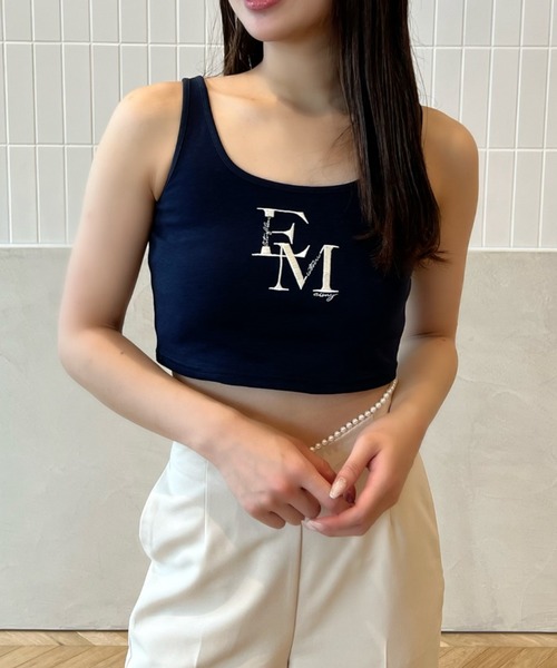 EIMY ISTOIRE(エイミーイストワール)の「エンブロイダリーEMロゴタンクトップ(タンクトップ・レディース・ネイビー/グレー/ホワイト/ピンク/その他/ブラック・FREE)」の4枚目の写真