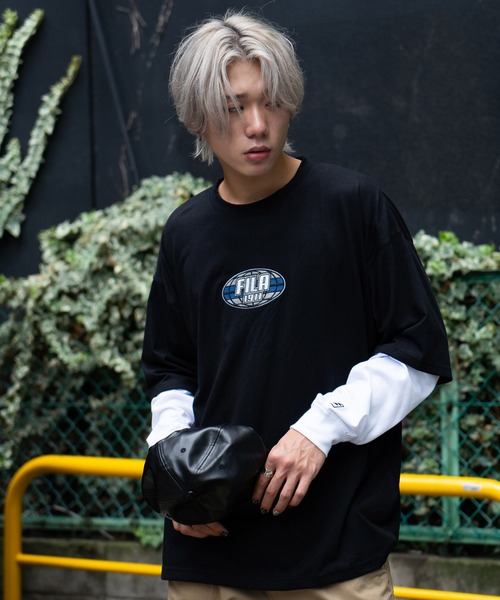FILA(フィラ)の「【FILA/フィラ】フェイクレイヤード 胸ワンポイント刺繍 ロンT ドロップショルダー ストリート ビッグシルエット(Tシャツ/カットソー・メンズ・ブラック/ダークグリーン/ライトベージュ・MEDIUM/LARGE/X-LARGE)」の5枚目の写真
