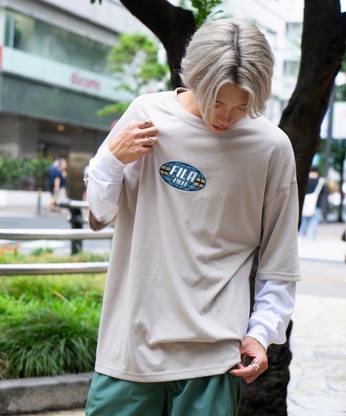 FILA(フィラ)の「【FILA/フィラ】フェイクレイヤード 胸ワンポイント刺繍 ロンT ドロップショルダー ストリート ビッグシルエット(Tシャツ/カットソー・メンズ・ブラック/ダークグリーン/ライトベージュ・MEDIUM/LARGE/X-LARGE)」の18枚目の写真