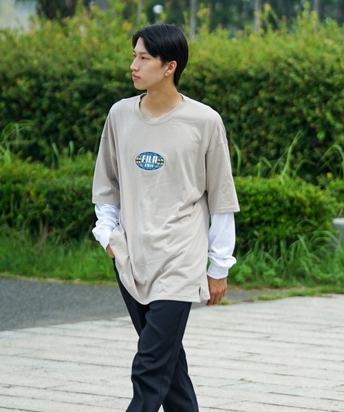 FILA(フィラ)の「【FILA/フィラ】フェイクレイヤード 胸ワンポイント刺繍 ロンT ドロップショルダー ストリート ビッグシルエット(Tシャツ/カットソー・メンズ・ブラック/ダークグリーン/ライトベージュ・MEDIUM/LARGE/X-LARGE)」の11枚目の写真