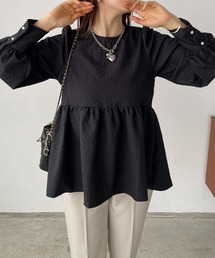 【WEB限定】バックリボンふくれジャガードペプラムブラウス