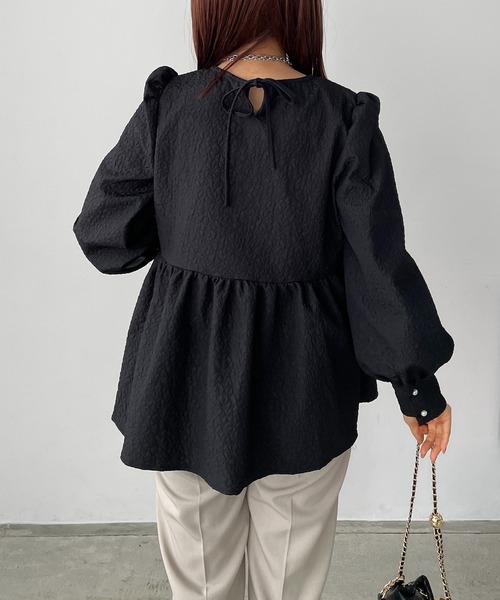 antic rag(アンティックラグ)の「【WEB限定】バックリボンふくれジャガードペプラムブラウス(シャツ/ブラウス・レディース・ブラック/ホワイト/グレー・FREE)」の8枚目の写真