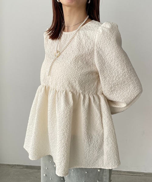 antic rag(アンティックラグ)の「【WEB限定】バックリボンふくれジャガードペプラムブラウス(シャツ/ブラウス・レディース・ブラック/ホワイト/グレー・FREE)」の22枚目の写真