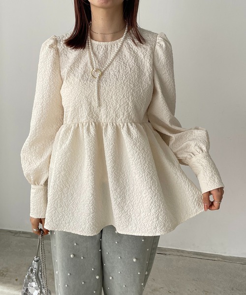 antic rag(アンティックラグ)の「【WEB限定】バックリボンふくれジャガードペプラムブラウス(シャツ/ブラウス・レディース・ブラック/ホワイト/グレー・FREE)」の21枚目の写真