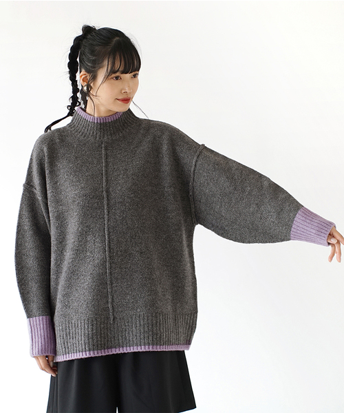 e-zakkamania stores（イーザッカマニアストアーズ）の「バイカラー ハイネックニット（ニット/セーター・レディース・グレイッシュベージュ/アイボリー/チャコール/グレー・フリー）」の18枚目の写真