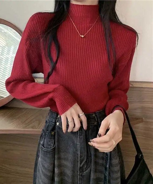 gossip!ロサンゼルス(ゴシップロサンゼルス)の「YUGA パフスリーブ ハーフタートルネックセーター(ニット/セーター・レディース・オフホワイト/レッド/ブラック/ピンク/グレー/ホワイト・FREE)」の6枚目の写真