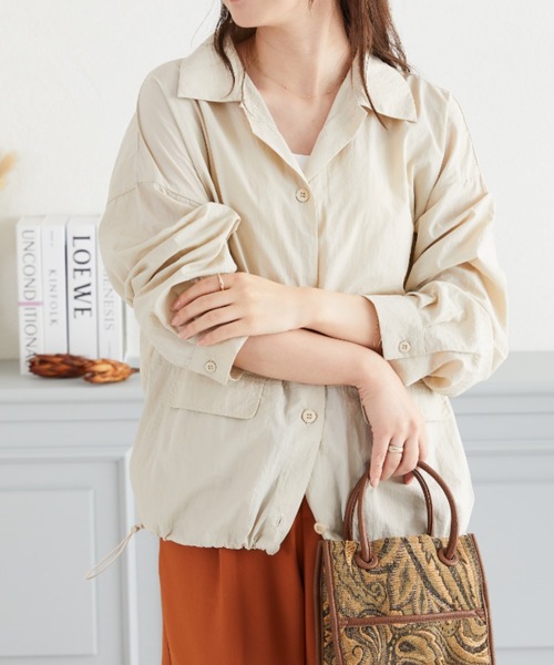 acro（アクロ）の「ドローコードライトシャツブルゾン/AC3315（ブルゾン・レディース・アイボリー/ブラック/グリーン・ﾌﾘ-）」の2枚目の写真