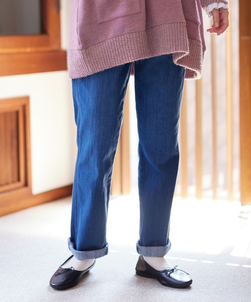 Viola e Viola(ヴィオラエヴィオラ)の「楽ちんゆったり裏起毛デニムレギンスパンツ(デニムパンツ・レディース・ネイビー/ブラック/ダークインディゴブルー/ワンウォッシュ/ダークブラック/キナリ・3L/5L/4L/L/LL/M)」の6枚目の写真