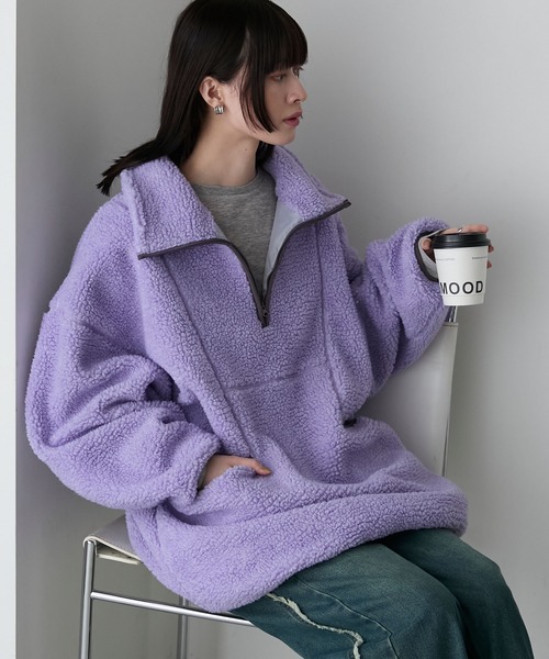 forksy.（フォルクシー）の「【forksy.】ボアハーフジップアノラックプルオーバー（ブルゾン・レディース・グレー/アイボリー/ブラック/ミント/ラベンダー・FREE）」の5枚目の写真