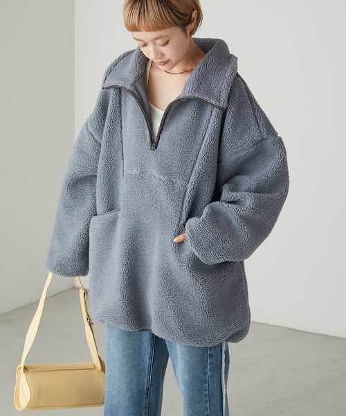 forksy.（フォルクシー）の「【forksy.】ボアハーフジップアノラックプルオーバー（ブルゾン・レディース・グレー/アイボリー/ブラック/ミント/ラベンダー・FREE）」の7枚目の写真