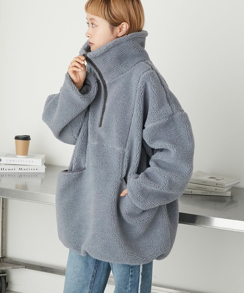 forksy.（フォルクシー）の「【forksy.】ボアハーフジップアノラックプルオーバー（ブルゾン・レディース・グレー/アイボリー/ブラック/ミント/ラベンダー・FREE）」の8枚目の写真