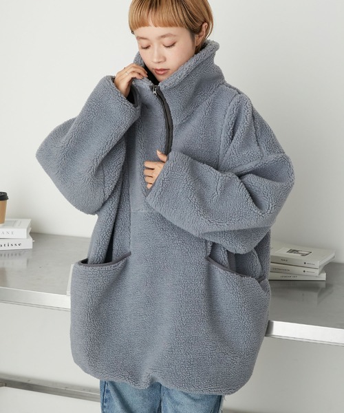 forksy.（フォルクシー）の「【forksy.】ボアハーフジップアノラックプルオーバー（ブルゾン・レディース・グレー/アイボリー/ブラック/ミント/ラベンダー・FREE）」の9枚目の写真