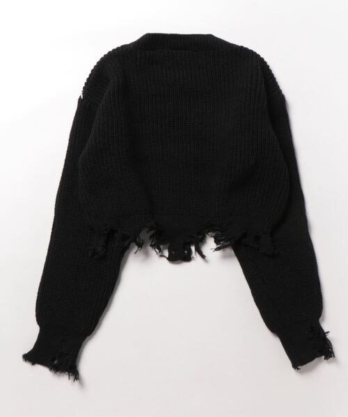 HOOK(フック)の「【HOOK】for girls クレイジーステッチダメージニット ショット丈(ニット/セーター・レディース・ホワイト/ブラック・M/S)」の11枚目の写真