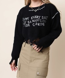 【HOOK】for girls クレイジーステッチダメージニット ショット丈
