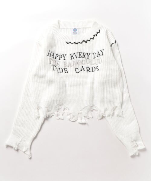 HOOK(フック)の「【HOOK】for girls クレイジーステッチダメージニット ショット丈(ニット/セーター・レディース・ホワイト/ブラック・M/S)」の18枚目の写真