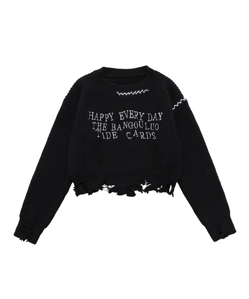 HOOK(フック)の「【HOOK】for girls クレイジーステッチダメージニット ショット丈(ニット/セーター・レディース・ホワイト/ブラック・M/S)」の20枚目の写真