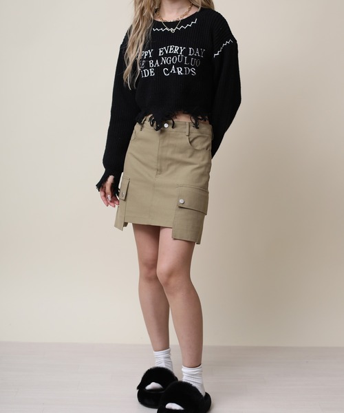 HOOK(フック)の「【HOOK】for girls クレイジーステッチダメージニット ショット丈(ニット/セーター・レディース・ホワイト/ブラック・M/S)」の13枚目の写真