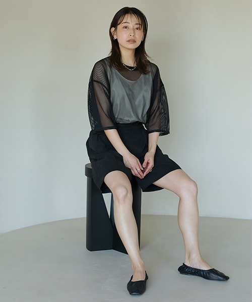 CREDONA(クレドナ)の「メッシュレイヤードTee(Tシャツ/カットソー・レディース・ブラック/カーキ・FREE)」の4枚目の写真
