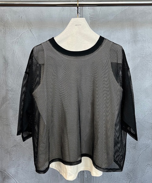 CREDONA(クレドナ)の「メッシュレイヤードTee(Tシャツ/カットソー・レディース・ブラック/カーキ・FREE)」の5枚目の写真