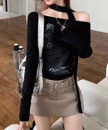 SPIGA | ｽﾄｰﾙ付ｻｲﾄﾞｼｬｰﾘﾝｸﾞｵﾌｼｮﾙﾄｯﾌﾟｽ(Tシャツ/カットソー)