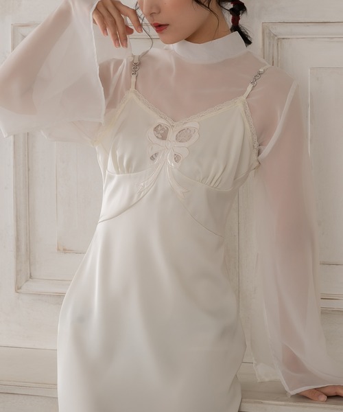 etre loin（エトルワン）の「リボン刺繍サテンキャミワンピース