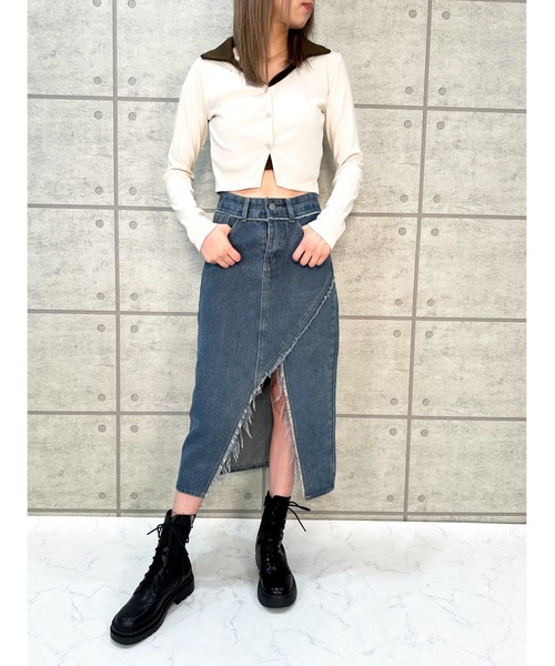 CECIL McBEE（セシルマクビー）の「リブレイヤード風プルオーバー（Tシャツ/カットソー・レディース・アイボリー/ベージュ/グレー/ブラウン・MEDIUM）」の6枚目の写真