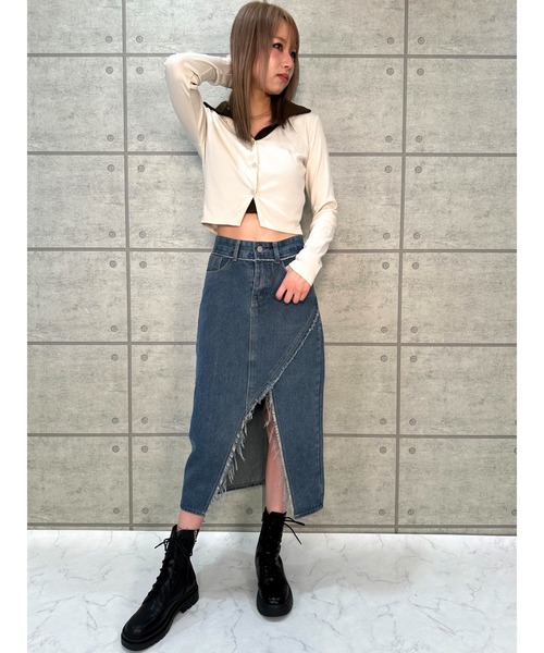 CECIL McBEE（セシルマクビー）の「リブレイヤード風プルオーバー（Tシャツ/カットソー・レディース・アイボリー/ベージュ/グレー/ブラウン・MEDIUM）」の7枚目の写真