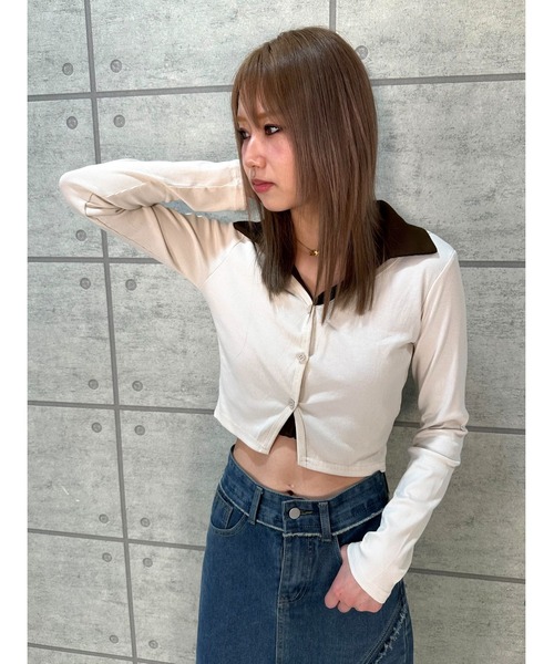 CECIL McBEE（セシルマクビー）の「リブレイヤード風プルオーバー（Tシャツ/カットソー・レディース・アイボリー/ベージュ/グレー/ブラウン・MEDIUM）」の8枚目の写真