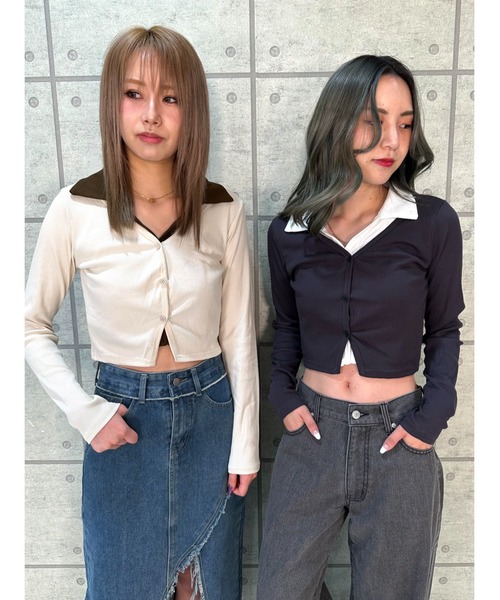 CECIL McBEE（セシルマクビー）の「リブレイヤード風プルオーバー（Tシャツ/カットソー・レディース・アイボリー/ベージュ/グレー/ブラウン・MEDIUM）」の9枚目の写真