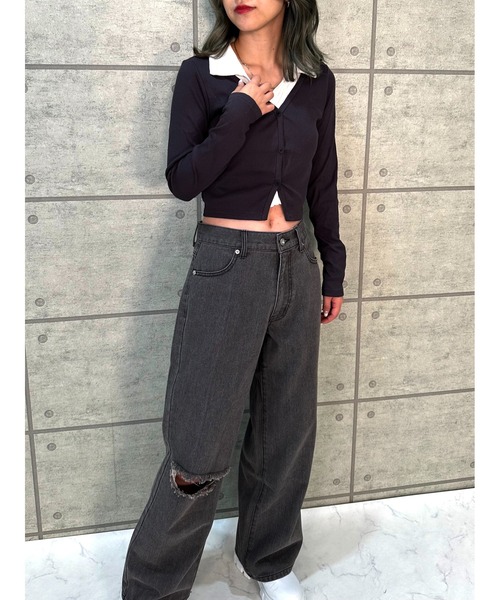 CECIL McBEE（セシルマクビー）の「リブレイヤード風プルオーバー（Tシャツ/カットソー・レディース・アイボリー/ベージュ/グレー/ブラウン・MEDIUM）」の10枚目の写真