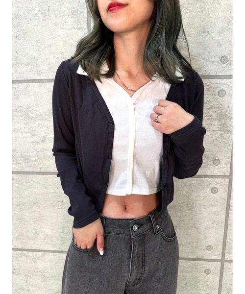 CECIL McBEE（セシルマクビー）の「リブレイヤード風プルオーバー（Tシャツ/カットソー・レディース・アイボリー/ベージュ/グレー/ブラウン・MEDIUM）」の11枚目の写真