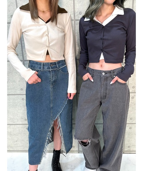 CECIL McBEE（セシルマクビー）の「リブレイヤード風プルオーバー（Tシャツ/カットソー・レディース・アイボリー/ベージュ/グレー/ブラウン・MEDIUM）」の13枚目の写真