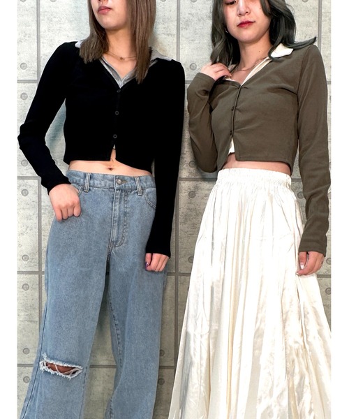 CECIL McBEE（セシルマクビー）の「リブレイヤード風プルオーバー（Tシャツ/カットソー・レディース・アイボリー/ベージュ/グレー/ブラウン・MEDIUM）」の15枚目の写真