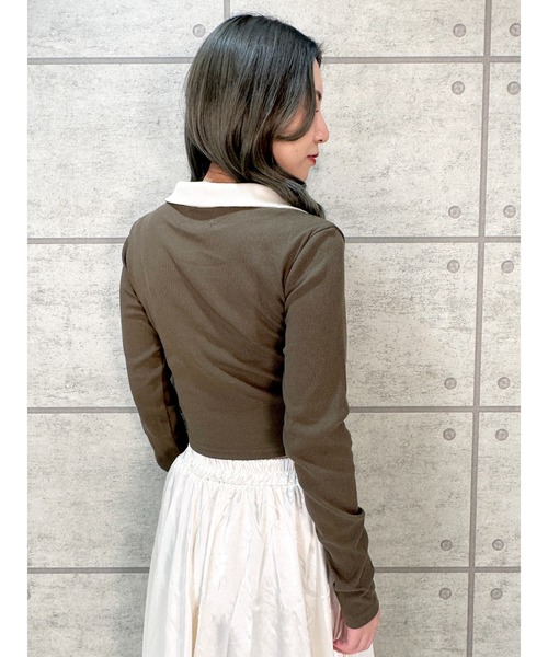 CECIL McBEE（セシルマクビー）の「リブレイヤード風プルオーバー（Tシャツ/カットソー・レディース・アイボリー/ベージュ/グレー/ブラウン・MEDIUM）」の18枚目の写真