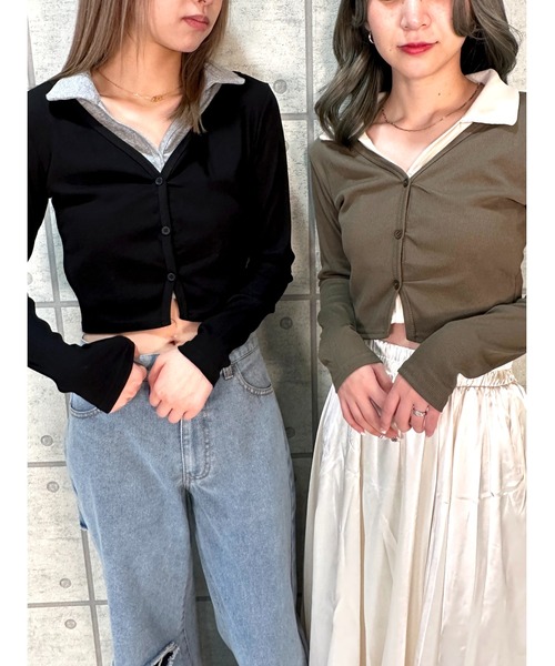 CECIL McBEE（セシルマクビー）の「リブレイヤード風プルオーバー（Tシャツ/カットソー・レディース・アイボリー/ベージュ/グレー/ブラウン・MEDIUM）」の19枚目の写真