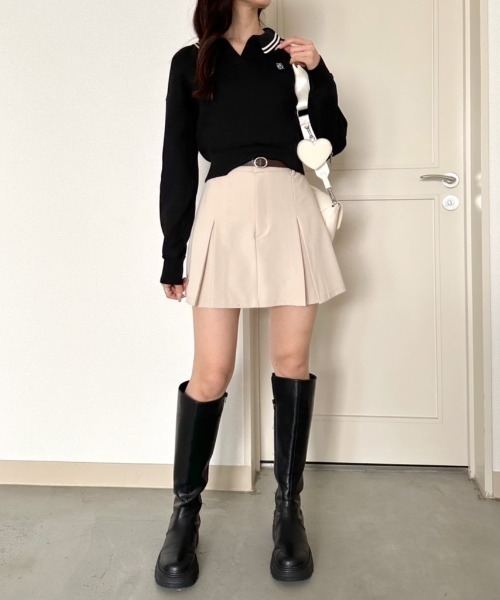 OLIVE des OLIVE(オリーブデオリーブ)の「ボックスプリーツミニスカート 1041010030(スカート・レディース・ケミカルウォッシュ/チャコールグレー/ブラック/アイボリー・FREE)」の5枚目の写真