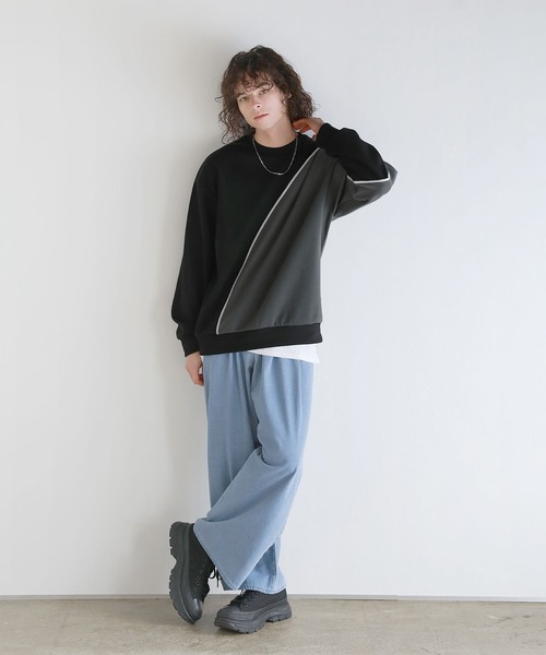 ASTRONOMY（アストロノミー）の「Buyer's Select/オーバーサイズ配色切替え長袖クルーネックプルオーバー（Tシャツ/カットソー・メンズ・ホワイト系2/ブラック系/ホワイト系/ブラック系2・L/M）」の21枚目の写真