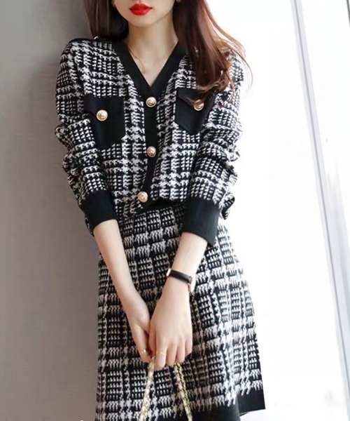 Miniministore(ミニミニストア)の「千鳥柄セットアップツイード風セクシー(スーツスカート・レディース・ブラック・フリー)」の1枚目の写真