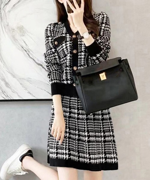 Miniministore(ミニミニストア)の「千鳥柄セットアップツイード風セクシー(スーツスカート・レディース・ブラック・フリー)」の4枚目の写真
