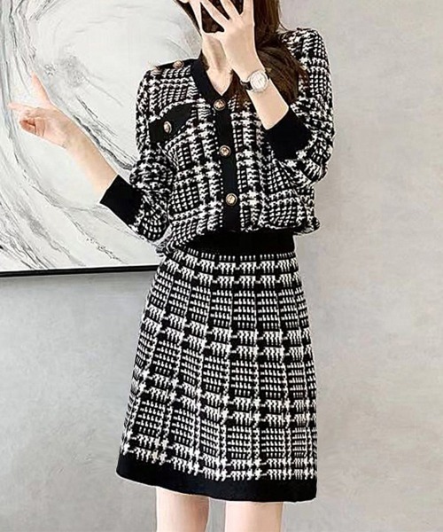 Miniministore(ミニミニストア)の「千鳥柄セットアップツイード風セクシー(スーツスカート・レディース・ブラック・フリー)」の6枚目の写真