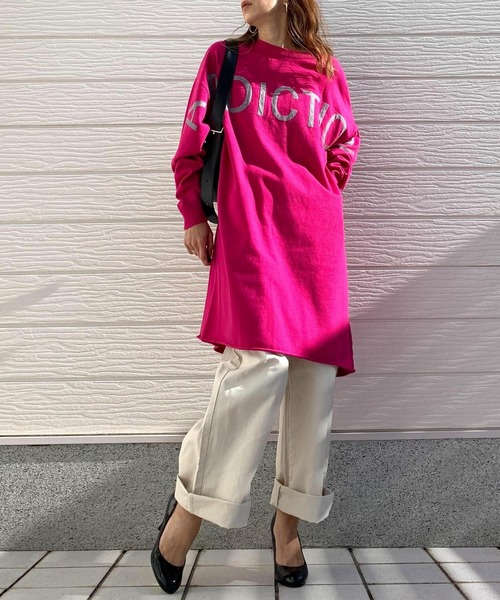 Q（キュー）の「オーバーロゴニット（ニット/セーター・レディース・ピンク/ライトグレー/ブラック・MEDIUM）」の3枚目の写真